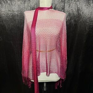 Metallic Rose Mesh Poncho + Scarf Set